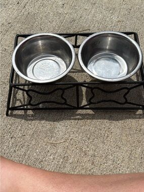 Stainless Steel Double Dog Bowl with Black Metal Stand